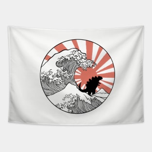 The great wave of Godzilla rising sun Tapestry