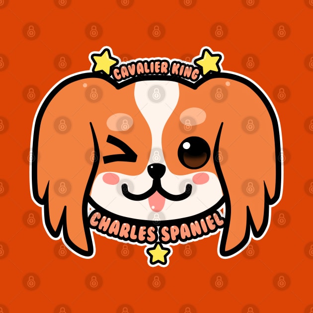 KAWAII Cavalier King Charles Spaniel Dog Face by TechraNova