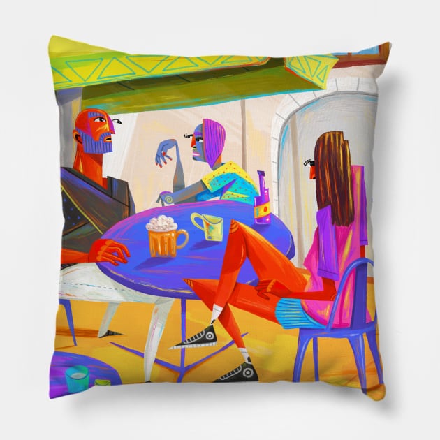 Sur La Terrasse Pillow by Tosik-Art