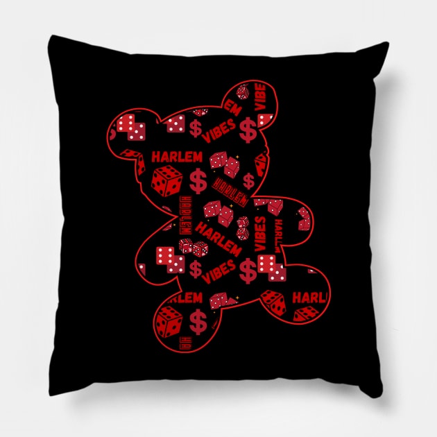 Cute Harlem Vibes Teddy Bear | Dice with Money Symbol | Harlem New York City Pillow by Harlems Gee