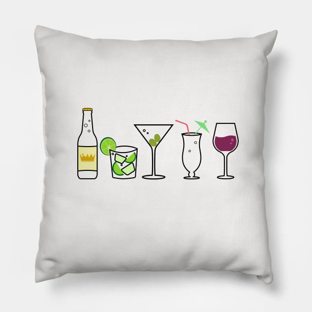 Minimalist Drinks Cocktail Collection Pillow by Vulture King