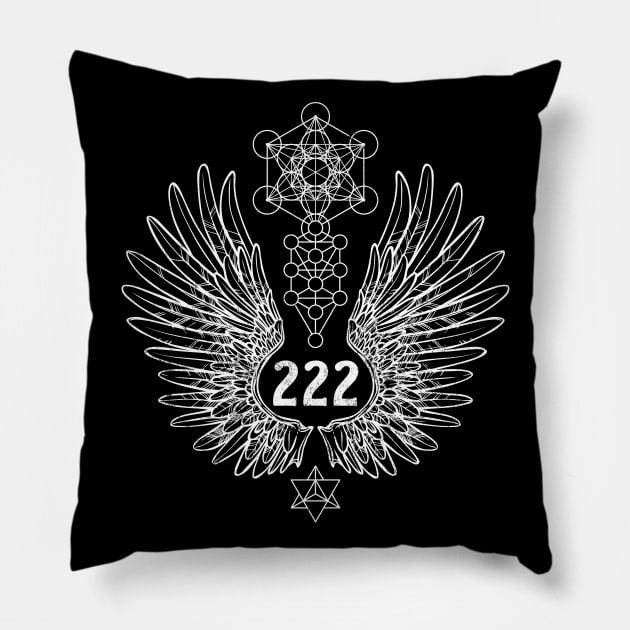 Angel Number 222 Sacred Geometry Pillow by LadyMoldavite