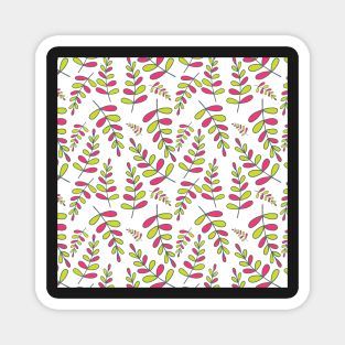 Pink and green leaves pattern on white Magnet