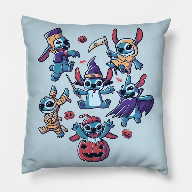 Halloween Experiments Cute Spooky Aliens - Light Pillow by eduely