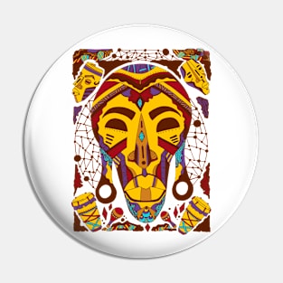 Mustard Brown Tribal African Mask Pin