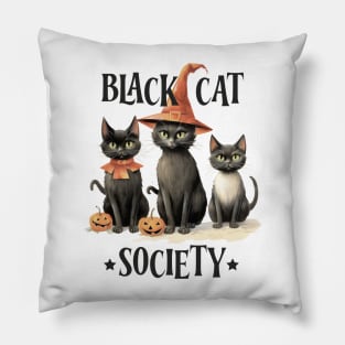 Black cat Society halloween Vintage Pillow