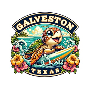 Galveston Texas Cute Sea Turtle Surfing T-Shirt