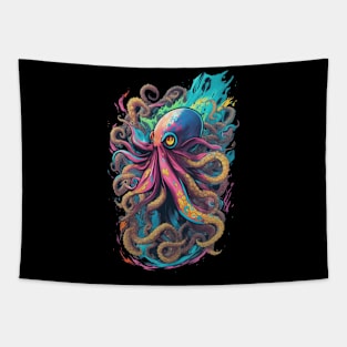 Colorful ocean cute Octopus kraken sea monster lots of pretty pastel colors Tapestry