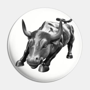 Wall Street Bull in Black and White Pin