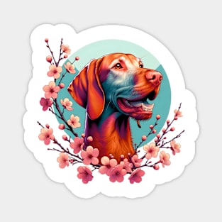 Wirehaired Vizsla Joy in Spring with Cherry Blossoms and Flowers Magnet