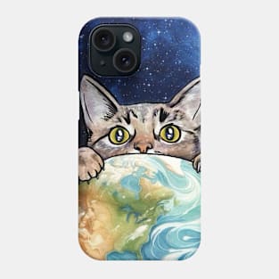 Cat holding the earth Phone Case