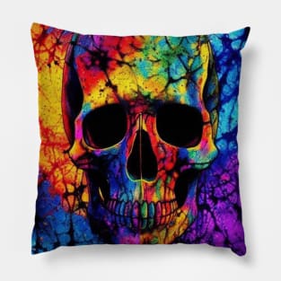 Trippy Rainbow Skull Pillow