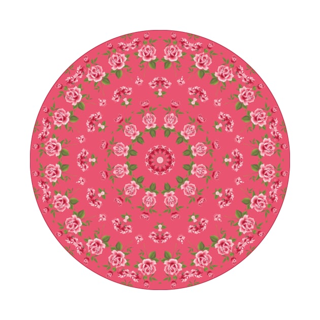 Pink Roses Kaleidoscope Mandala by CheriesArt