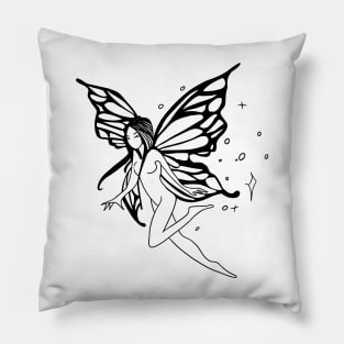 fairy with butterfly wings in black outline Pillow