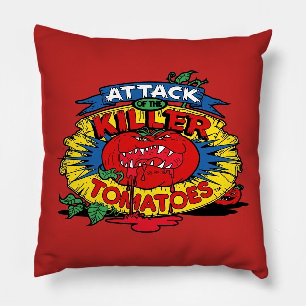 Attack of the Killer Tomatoes Killer Tomatoes Logo Pillow by RobotGhost