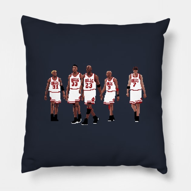 Bulls Pixel 5, Michael Jordan, Scottie Pippen, Toni Kukoc, Dennis Rodman, Ron Harper Pillow by qiangdade