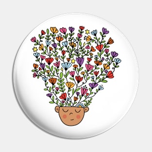 Head with Flowers Growing Pin