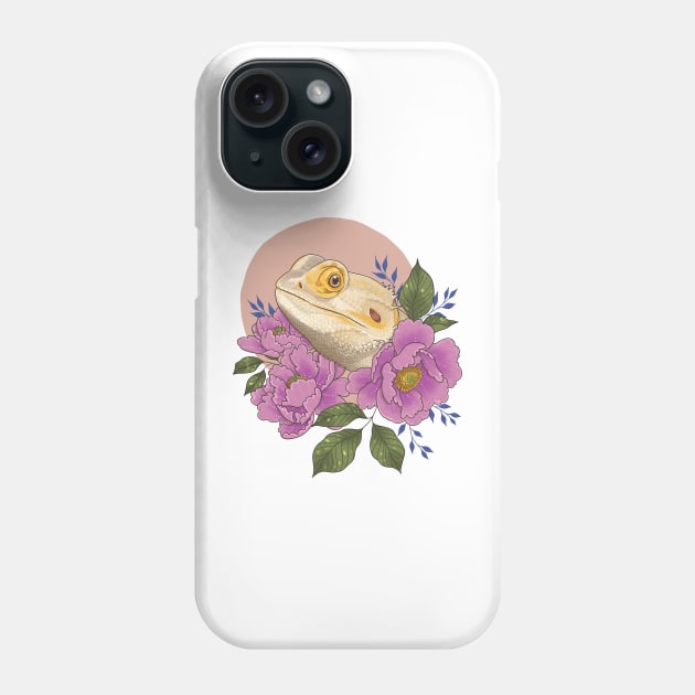 Bearded Dragon with Peonies Phone Case by starrypaige