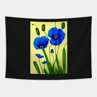 BEAUTIFUL BLUE POPPIES LIGHT YELLOW BACKGROUND Tapestry