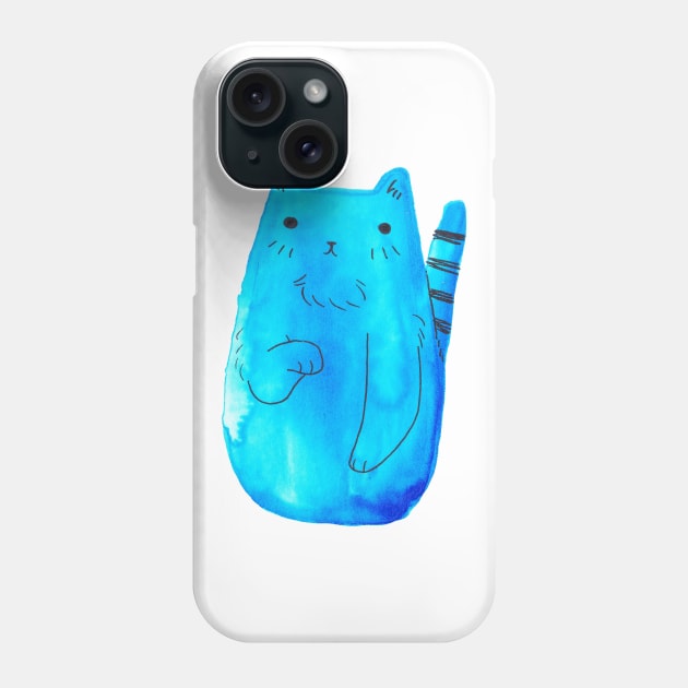 Striped Tail Blue Watercolor Cat Phone Case by saradaboru