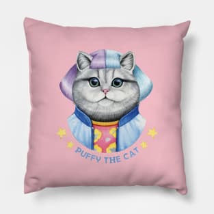 Watercolor Puffy the cat Pillow