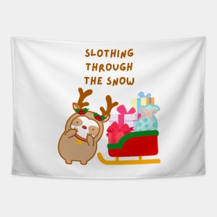 Slothing Through the Snow Christmas Sleigh Sloth Tapestry