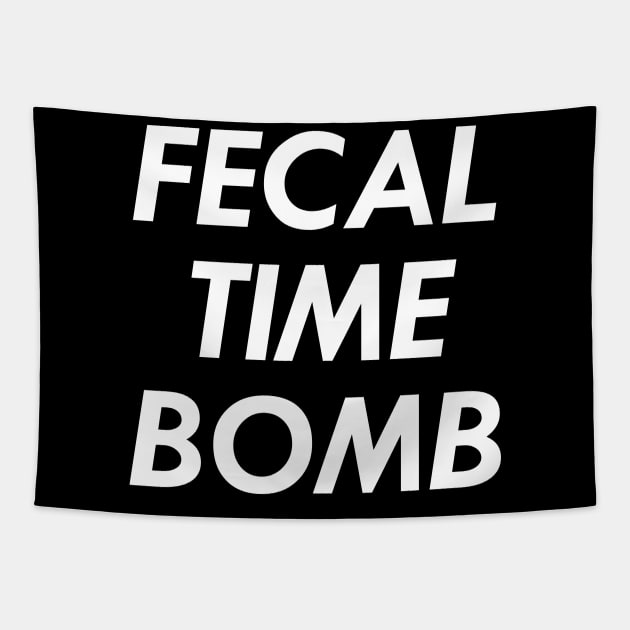 Fecal Time Bomb, White Tapestry by Chrothon