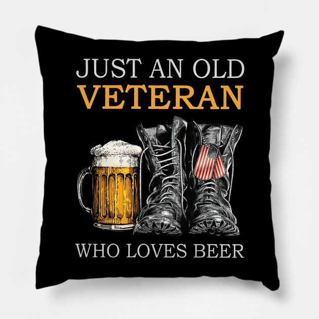 Just An Old Veteran Who Loves Beer Army Boots USA Flag Dog Tag Pillow by TATTOO project