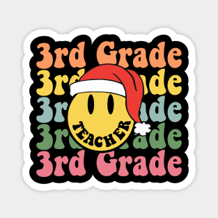 Retro Christmas Teacher 3rd Grade Santa Hat Back To School Magnet