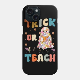 Groovy Halloween Trick Or Teach Retro Floral Ghost Teacher Phone Case