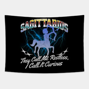 Sagittarius Restless Retro Bootleg Zodiac Sign Astrology Birthday Tapestry