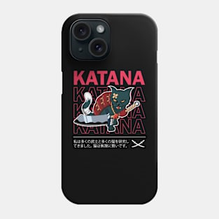 Fierce Repeated Katana Text Cat T-Shirt Phone Case