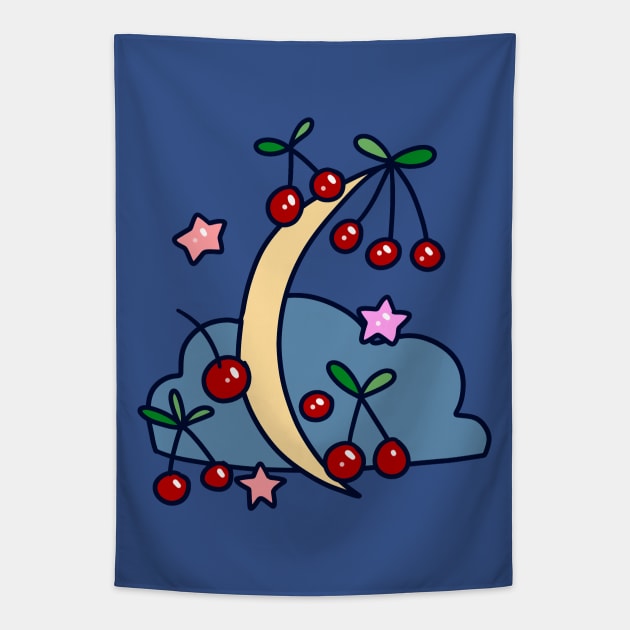 Cherry Crescent Moon Tapestry by saradaboru