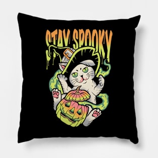 Cat Spooky Pumpkin Vintage Pillow
