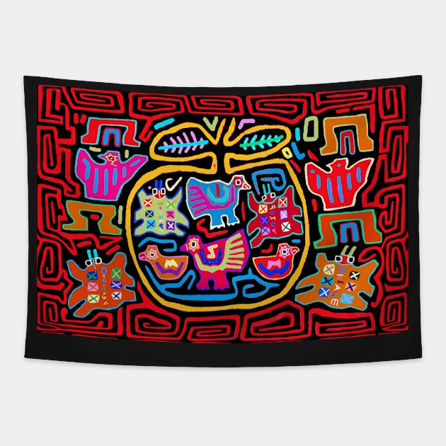 Panama Mola Chicken Play Mat Tapestry by Esprit-Mystique