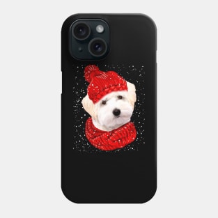 White Maltipoo Wearing Red Hat And Scarf Christmas Phone Case
