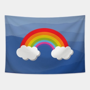 Rainbow with Puffy Clouds in Blue Mountains Tapestry