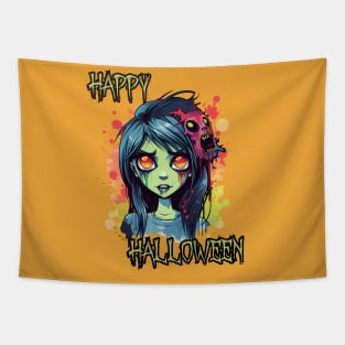 Spooky Zombie Girl Happy Halloween Tapestry