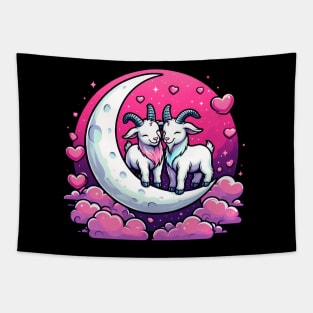 Valentine Goats Lovers Couple on Moon valentines day Tapestry