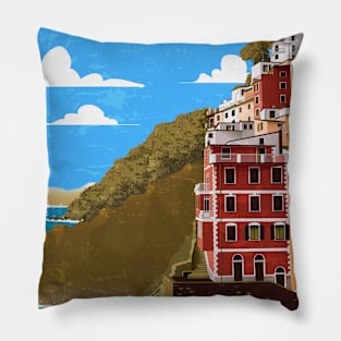 Riomaggiore, Italy. Retro travel minimalist poster Pillow