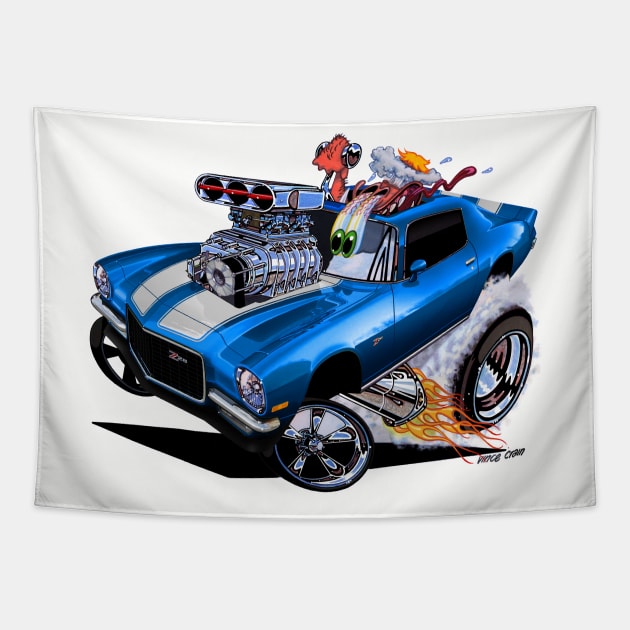 FULL BLOWN 71 Camaro Blue white stripe Tapestry by vincecrain