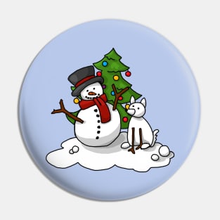 Snowman and his friend, the snow dog Pin