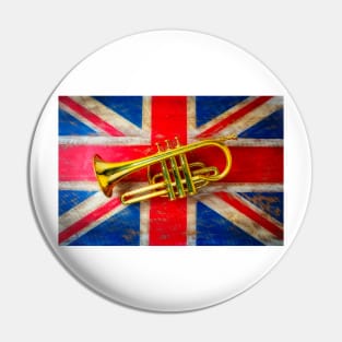 Brass Horn on British Flag Pin
