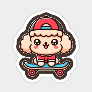 Kawaii Poodle Puppy On A Skateboard Cute Skateboarding Lover Magnet