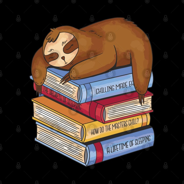 sloth sleeping on a pile of books! sloth librarian gift by AbirAbd