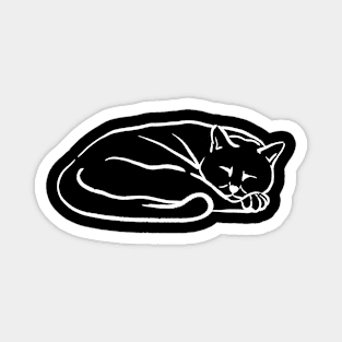 Cute cat, sleeping cat (white line drawing) Magnet