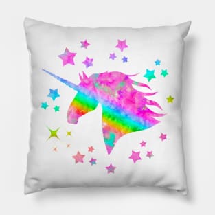 Sparkling Rainbow Unicorn Watercolor Portrait Painting Pillow