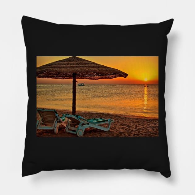 Egypt. Hurghada. Fort Arabesque. Sunrise on the Beach. Pillow by vadim19