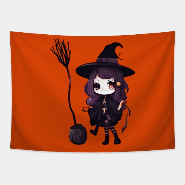 Witchcraft horror anime characters Chibi style +Halloween horror Tapestry by Whisky1111