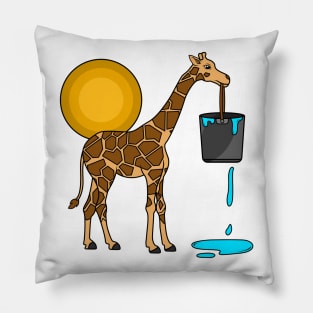 Cute giraffe with an overflowing bucket of water Pillow